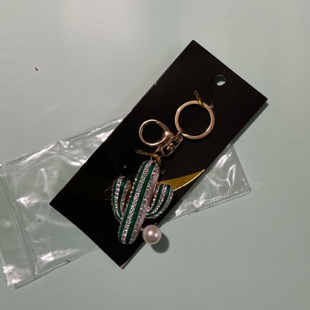 Cactus and pearl key ring and or purse charm